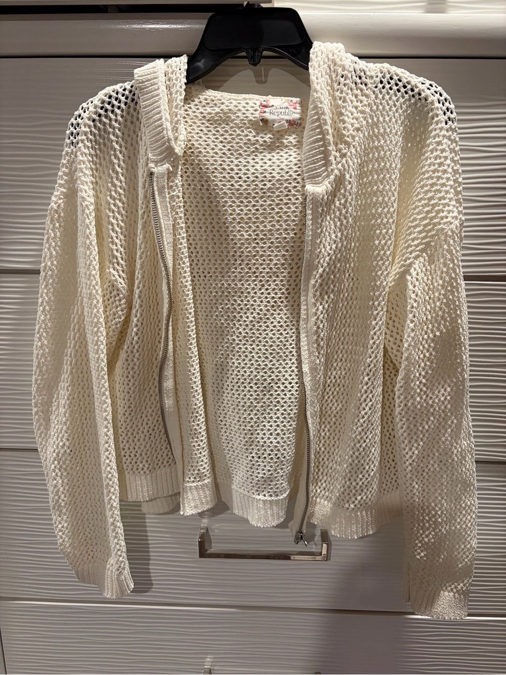 Pink Republic Cream Open-Weave Zip Hoodie Cardigan